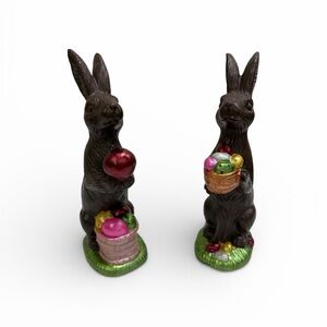 Elegant Brown Rabbit Figurine with Easter Basket